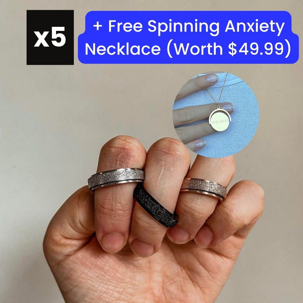 CYBER MONDAY SPECIAL 5 Pack Spinner Fidget Ring + Free Spinning Anxiety Necklace