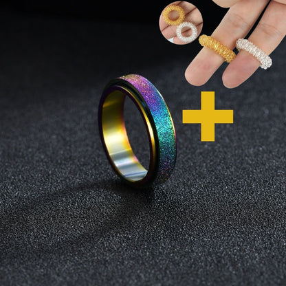 Anxiety Rings Australia Rainbow Spinner Ring and Silver and Rose Gold Sensory Rings Bundle